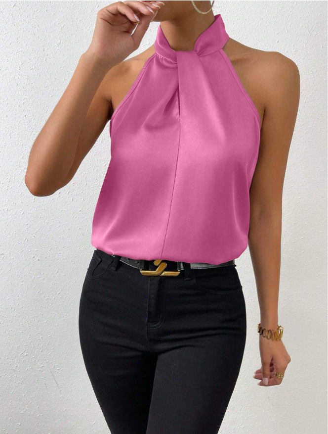 Women's Satin Blouse with Twisted Neck Detail 20