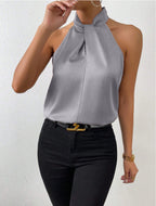 Women's Satin Blouse with Twisted Neck Detail 21
