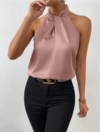 Women's Satin Blouse with Twisted Neck Detail 6