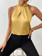 Women's Satin Blouse with Twisted Neck Detail 8