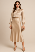 Women's Satin Midi Dress with Three Quarter Sleeves 10