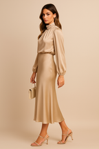 Women's Satin Midi Dress with Three Quarter Sleeves 11