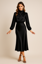 Women's Satin Midi Dress with Three Quarter Sleeves 12