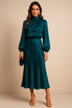 Women's Satin Midi Dress with Three Quarter Sleeves 15