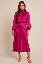 Women's Satin Midi Dress with Three Quarter Sleeves 16