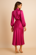 Women's Satin Midi Dress with Three Quarter Sleeves 17
