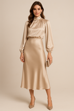 Women's Satin Midi Dress with Three Quarter Sleeves 19