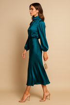 Women's Satin Midi Dress with Three Quarter Sleeves 23