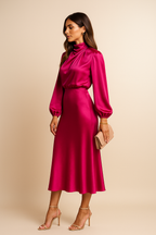 Women's Satin Midi Dress with Three Quarter Sleeves 27