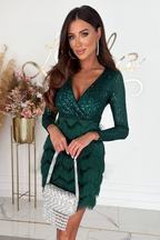 Women's Sequin Mini Dress with Fringe Hem Detail 3