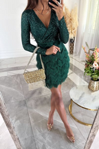 Women's Sequin Mini Dress with Fringe Hem Detail 5