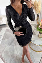 Women's Sequin Mini Dress with Fringe Hem Detail 6