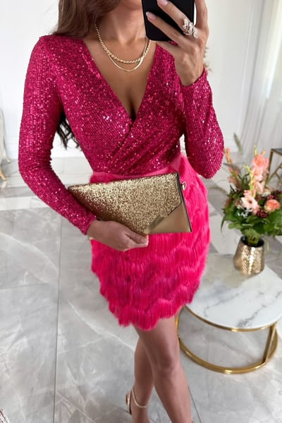 Women's Sequin Mini Dress with Fringe Hem Detail 9