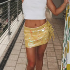 Women's Sequin Mini Skirt with Ruched Side Tie 2