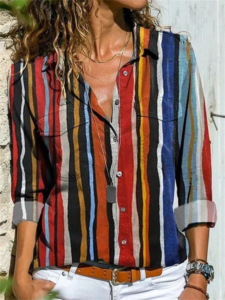 Women's Short Sleeve Button-Up Blouse with Collar 2