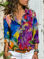 Women's Short Sleeve Button-Up Blouse with Collar 3