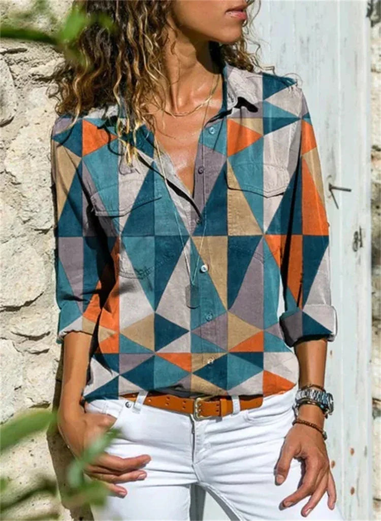 Women's Short Sleeve Button-Up Blouse with Collar 7