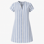 Women's Short Sleeve Button-Up Shirt Dress with Band Collar 4