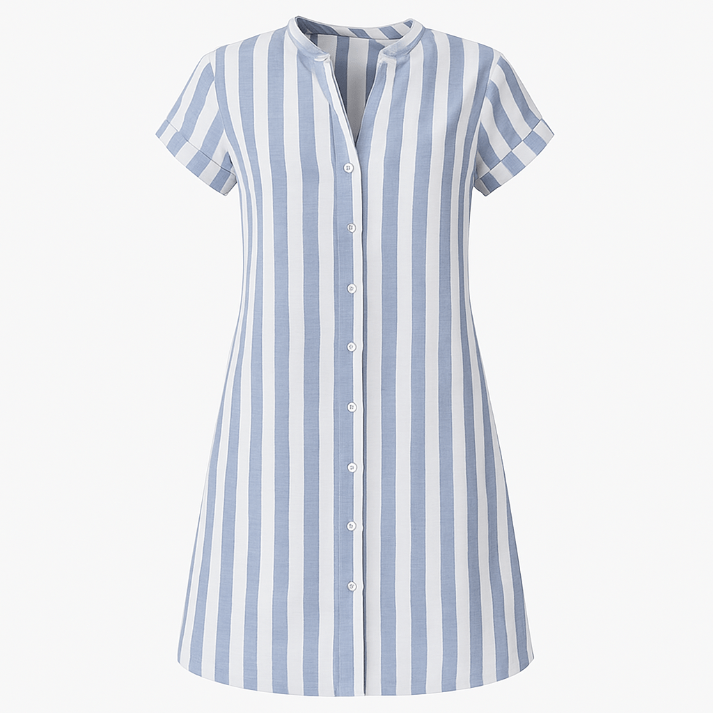 Women's Short Sleeve Button-Up Shirt Dress with Band Collar 4