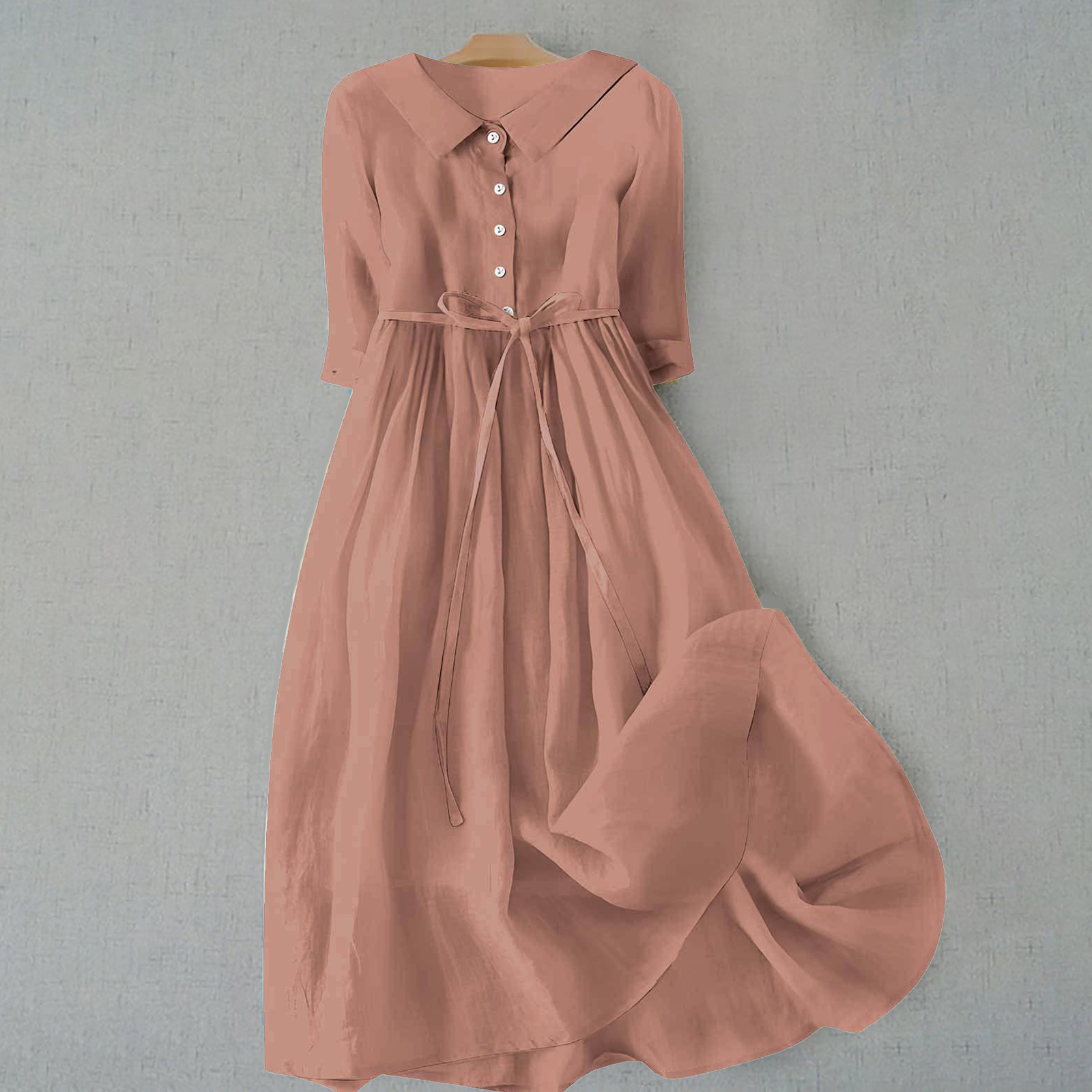 Women's Short Sleeve Casual Midi Dress with Round Neckline 10