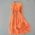 Women's Short Sleeve Casual Midi Dress with Round Neckline 2