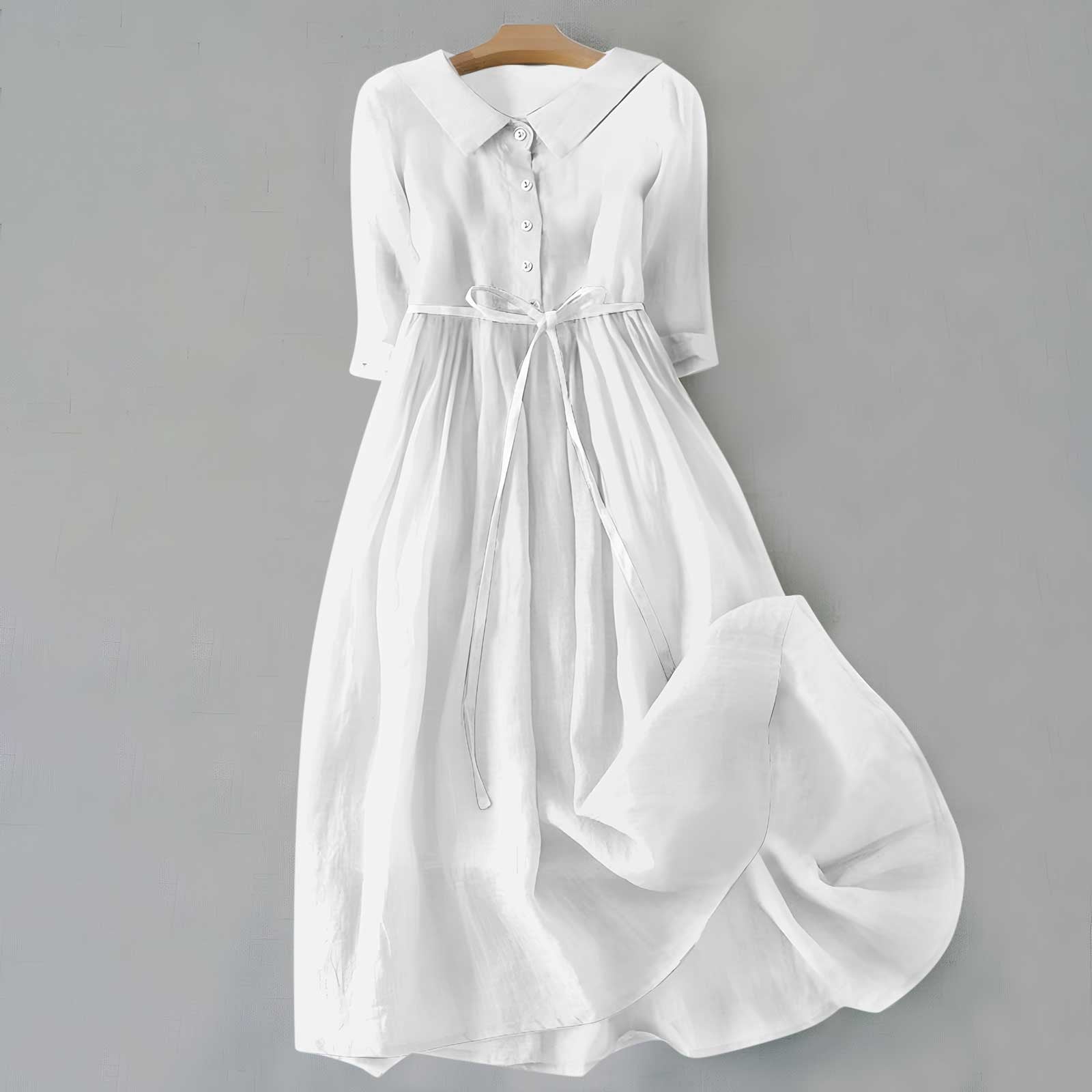 Women's Short Sleeve Casual Midi Dress with Round Neckline 3