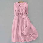 Women's Short Sleeve Casual Midi Dress with Round Neckline 5