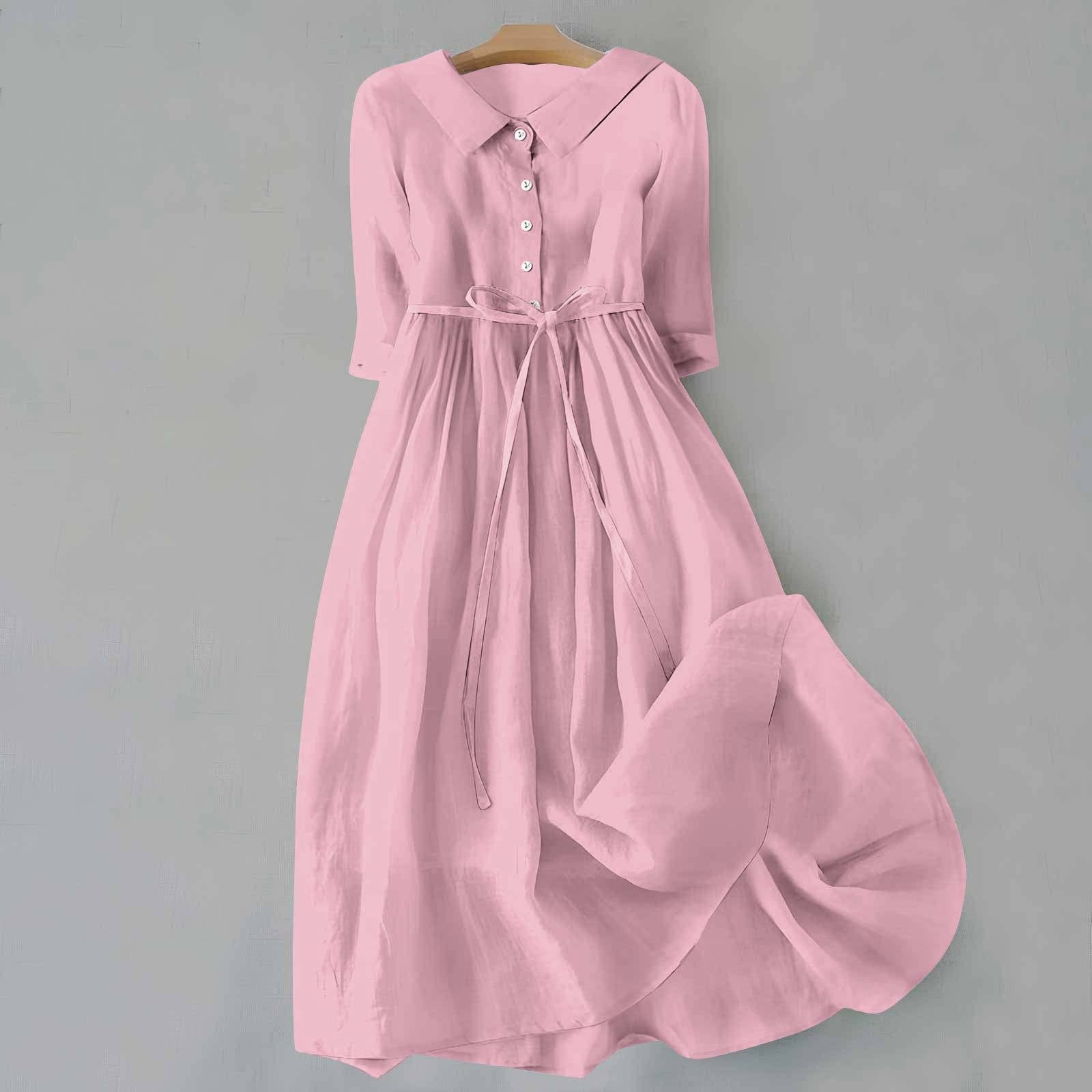 Women's Short Sleeve Casual Midi Dress with Round Neckline 5