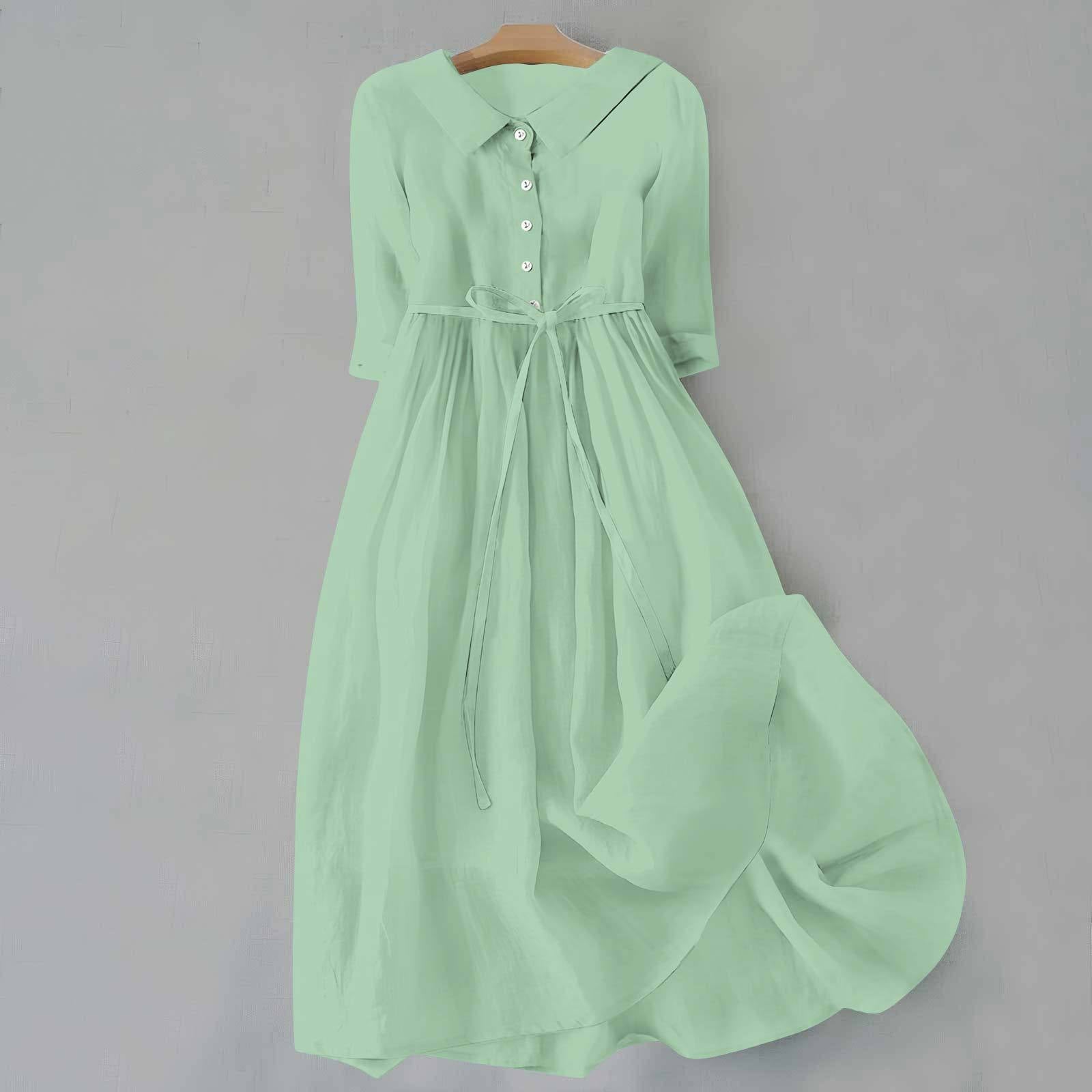 Women's Short Sleeve Casual Midi Dress with Round Neckline 6