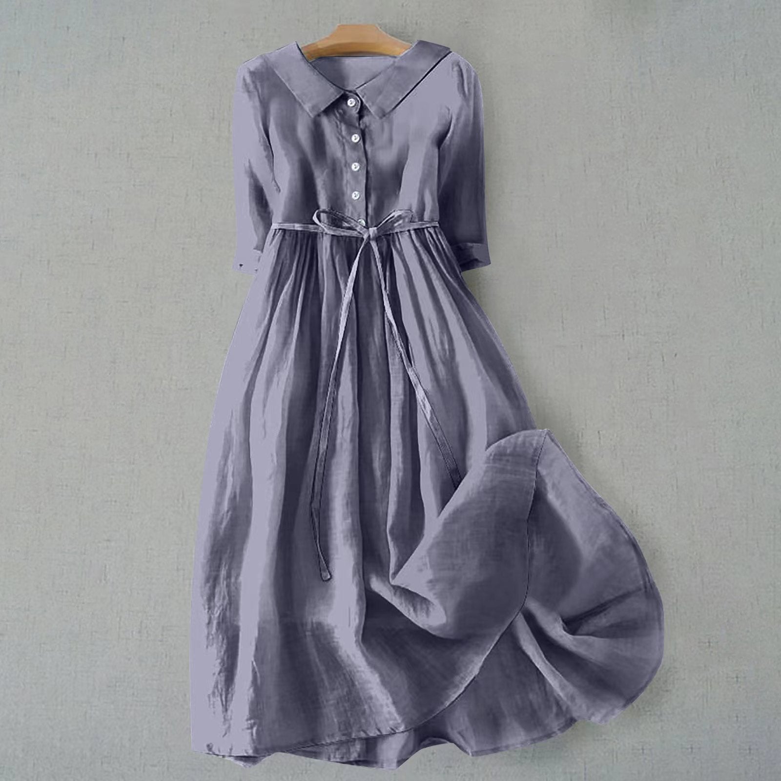 Women's Short Sleeve Casual Midi Dress with Round Neckline 8