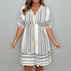 Women's Short Sleeve Embroidered V-Neck Boho Dress with Tassels 3
