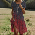Women's Short Sleeve Midi Dress with Gradient Pattern 1