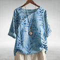Women's Short Sleeve Round Neck Top with Botanical Print 1