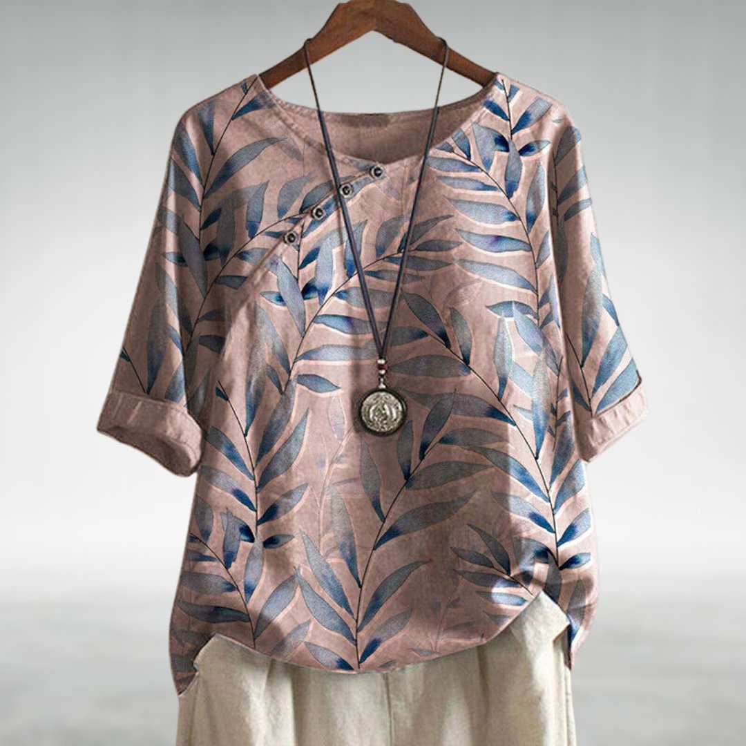 Women's Short Sleeve Round Neck Top with Botanical Print 3