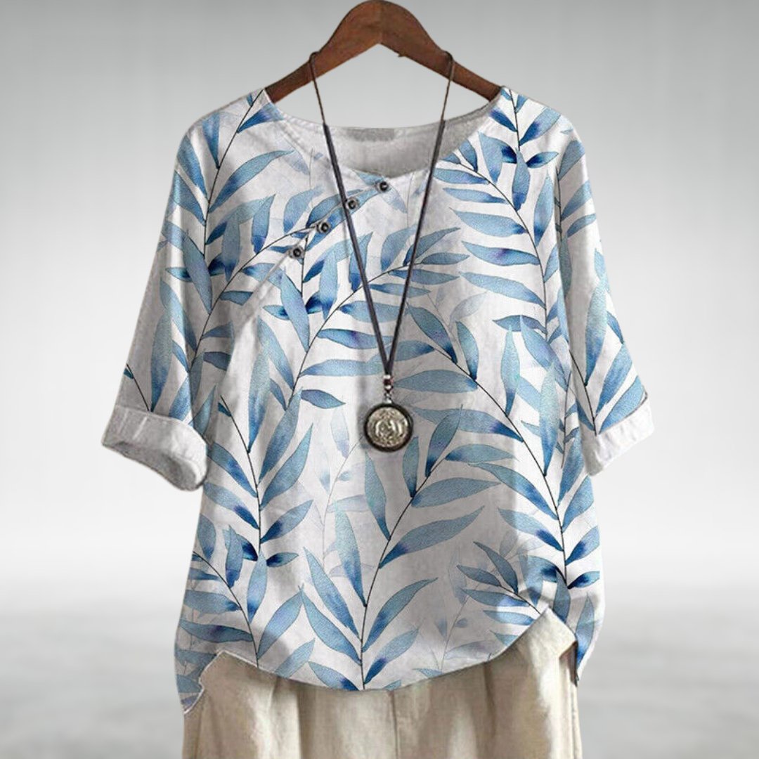 Women's Short Sleeve Round Neck Top with Botanical Print 4