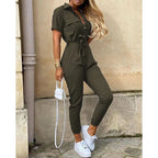 Women's Short Sleeve Tie-Waist Cargo Jumpsuit 2