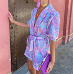 Women's Short Sleeve V-Neck Jumpsuit with Tie Belt and Cuffed Legs 5