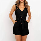 Women's Sleeveless Button-Front Romper with Adjustable Belt 2