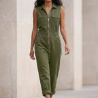 Women's Sleeveless Collared Jumpsuit with Full-Zip Front 1