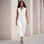 Women's Sleeveless Collared Jumpsuit with Full-Zip Front 2