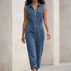 Women's Sleeveless Collared Jumpsuit with Full-Zip Front 5