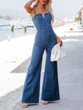 Women's Sleeveless Denim Jumpsuit with Wide Leg Cut 1