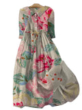 Women's Sleeveless Floral Print A-Line Dress with Round Neckline 1