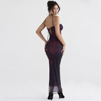 Women's Sleeveless Floral Print Bodycon Maxi Dress with Square Neckline 2
