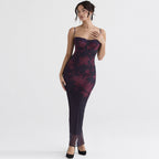 Women's Sleeveless Floral Print Bodycon Maxi Dress with Square Neckline 3