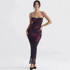 Women's Sleeveless Floral Print Bodycon Maxi Dress with Square Neckline 4