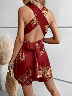Women's Sleeveless Floral Print Romper with Cross Back Detail 10
