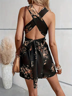 Women's Sleeveless Floral Print Romper with Cross Back Detail 13
