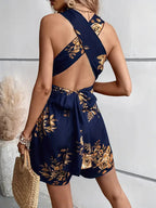 Women's Sleeveless Floral Print Romper with Cross Back Detail 3