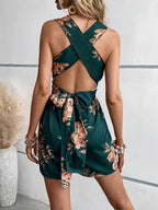 Women's Sleeveless Floral Print Romper with Cross Back Detail 7